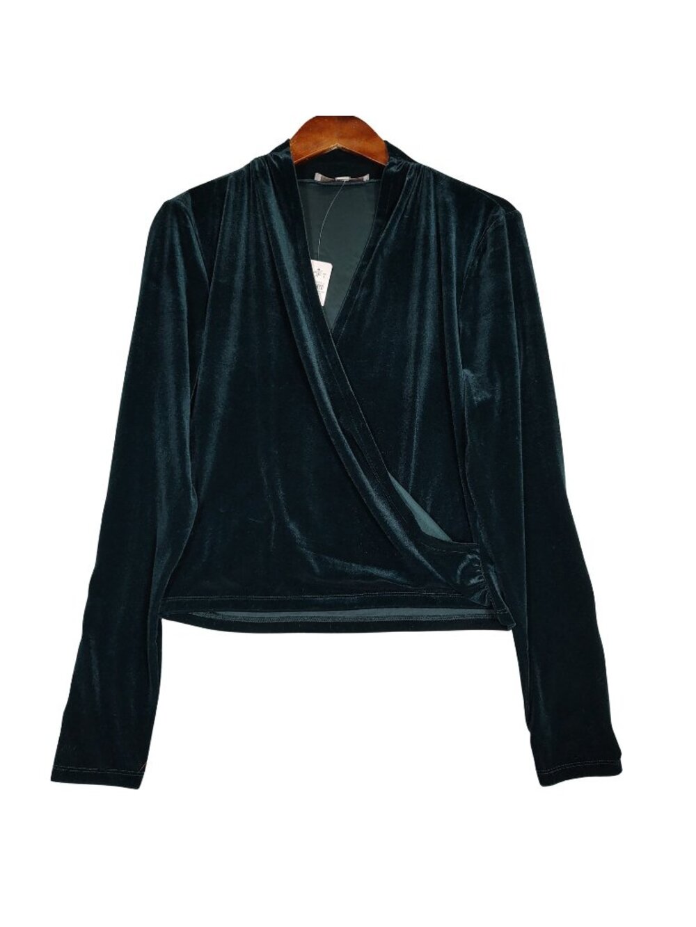 Loft Wrap Top Women's Large Emerald Green Velvet Stretch V-Neck Long Sleeve NWT